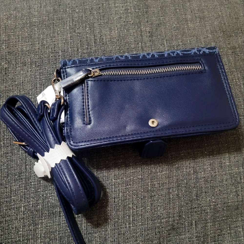 Time and Tru Blue Multi Color Cross Body Wallet Bag.